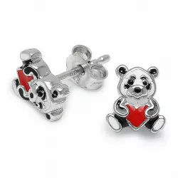 Hjerte panda ørestikker i sølv