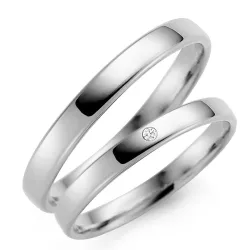 3 mm gifteringer i 14 karat hvitt gull 0,02 ct - par