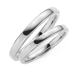 3 mm diamant gifteringer i 9 karat hvitt gull - par