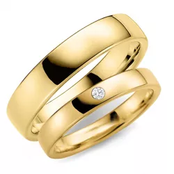 5 og 4 mm diamant gifteringer i 9 karat gull - par