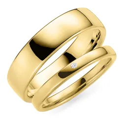 6 og 3 mm diamant gifteringer i 9 karat gull - par