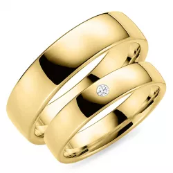 6 og 5 mm diamant gifteringer i 14 karat gull - par