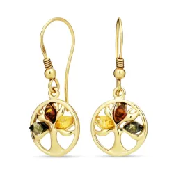 livets tre multifargede rav øredobber i forgylt sølv