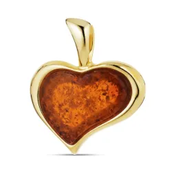 hjerte rav anheng i forgylt sølv