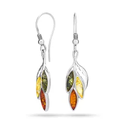 blad multifargede rav øredobber i sølv