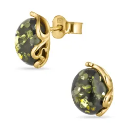 ovale rav ørestikker i forgylt sølv