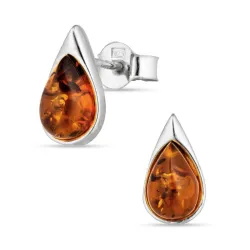 dråpe rav ørestikker i sølv