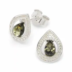 dråpe rav ørestikker i sølv