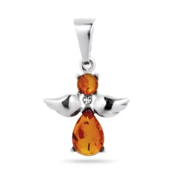 hjerte engel rav anheng i sølv