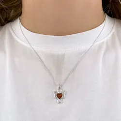 Hjerte engel rav anheng i sølv