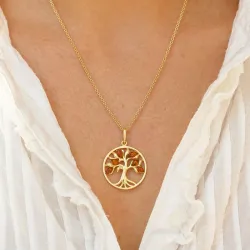 25 mm livets tre rav anheng i forgylt sølv