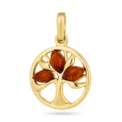 14 mm livets tre rav anheng i forgylt sølv