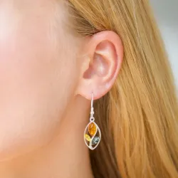 blomst multifargede rav øredobber i sølv