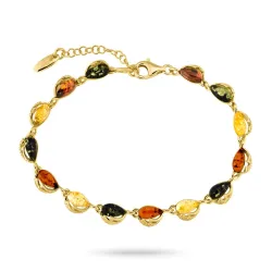 Elegant multifarget rav armbånd i forgylt sølv