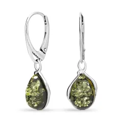 lange grønn rav øredobber i sølv