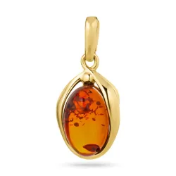 ovalt rav anheng i forgylt sølv