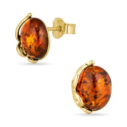 ovale rav ørestikker i forgylt sølv