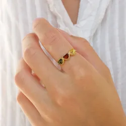 hjerte multifarget rav ring i forgylt sølv