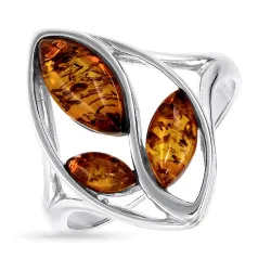 blomst rav ring i sølv