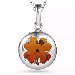 firkløver rav halskjede i sølv med anheng i sølv