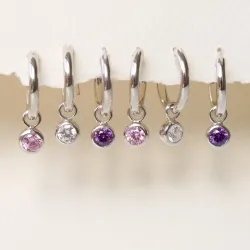 14,5 mm lilla zirkon creol i sølv