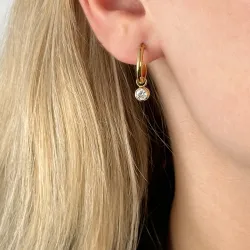 runde hvite zirkon øredobber i forgylt sølv