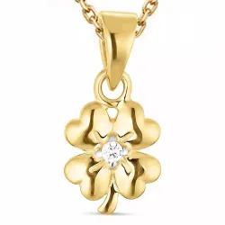 firkløver zirkon halskjede i forgylt sølv med anheng i forgylt sølv