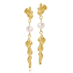 Sistie2ND Freja perle kjedeøreringer i forgylt stål