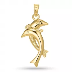 Stort delfin anheng i forgylt sølv