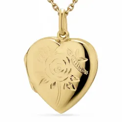 hjerte blomst halskjede i forgylt sølv med medaljong i forgylt sølv