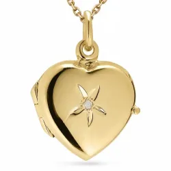 hjerte diamant halskjede i forgylt sølv med medaljong i forgylt sølv