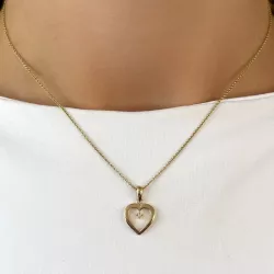 hjerte diamant halskjede i forgylt sølv med anheng i 8 karat