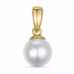 6 mm  sølv hvit perle anheng i 9 karat gull