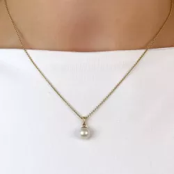 7 mm  sølv hvit perle anheng i 9 karat gull