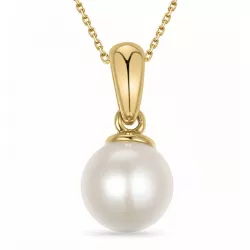 6 mm perle halskjede i forgylt sølv med anheng i 9 karat gull