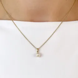 6 mm elfenben hvit perle anheng i 14 karat gull