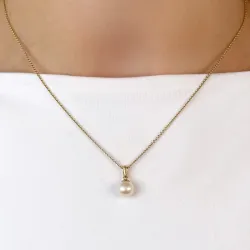 7 mm elfenben hvit perle anheng i 14 karat gull