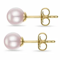 6 mm rosa perleøredobb i 14 karat gull