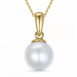 7 mm perle halskjede i forgylt sølv med anheng i 14 karat gull