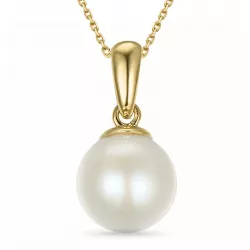 7 mm perle halskjede i forgylt sølv med anheng i 14 karat gull