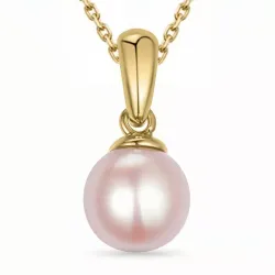 perle halskjede i forgylt sølv med anheng i 14 karat gull