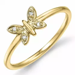 Sommerfugl diamant ring i 9 karat gull 0,02 ct