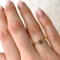 blomst svart diamant ring i 9 karat gull 0,01 ct 0,05 ct