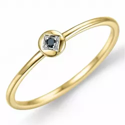 rund svart diamant ring i 9 karat gull og hvitt gull 0,01 ct
