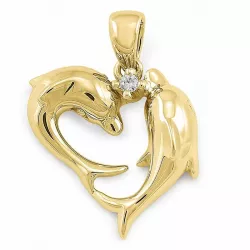 Delfin diamant anheng i 9 karat gull 0,02 ct