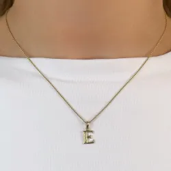 Bokstav e diamant anheng i 9 karat gull 0,02 ct