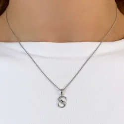 Bokstav s diamant anheng i 9 karat hvitt gull 0,02 ct