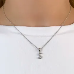 Bokstav s diamant anheng i 9 karat hvitt gull 0,05 ct