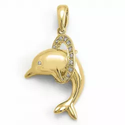 Delfin diamant anheng i 9 karat gull 0,06 ct