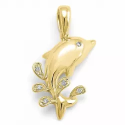Delfin diamantanheng i 9 karat gull 0,03 ct